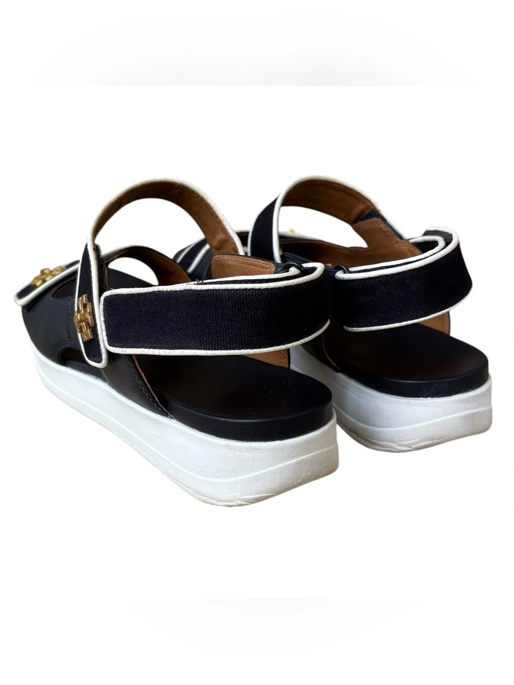 TORY BURCH “Kira” Navy & White Canvas Leather Sport Sandals